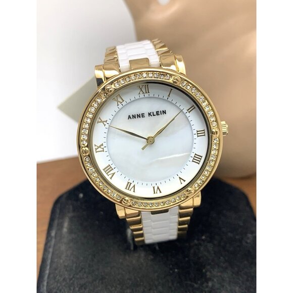 Anne Klein Women's Watch AK/3994 Quartz MOP Dial White Ceramic Gold Steel 36mm - Picture 13 of 14